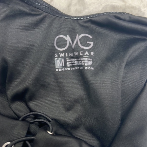 OMG Swimwear One Piece Shiny Black Sexy Tie‎ Up SwimSuit Sz M - Picture 6 of 7